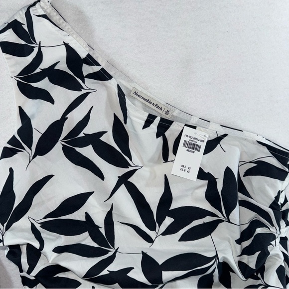 One-Shoulder Black and White Leaf Print Top formal business casual beach summer - Picture 7 of 15